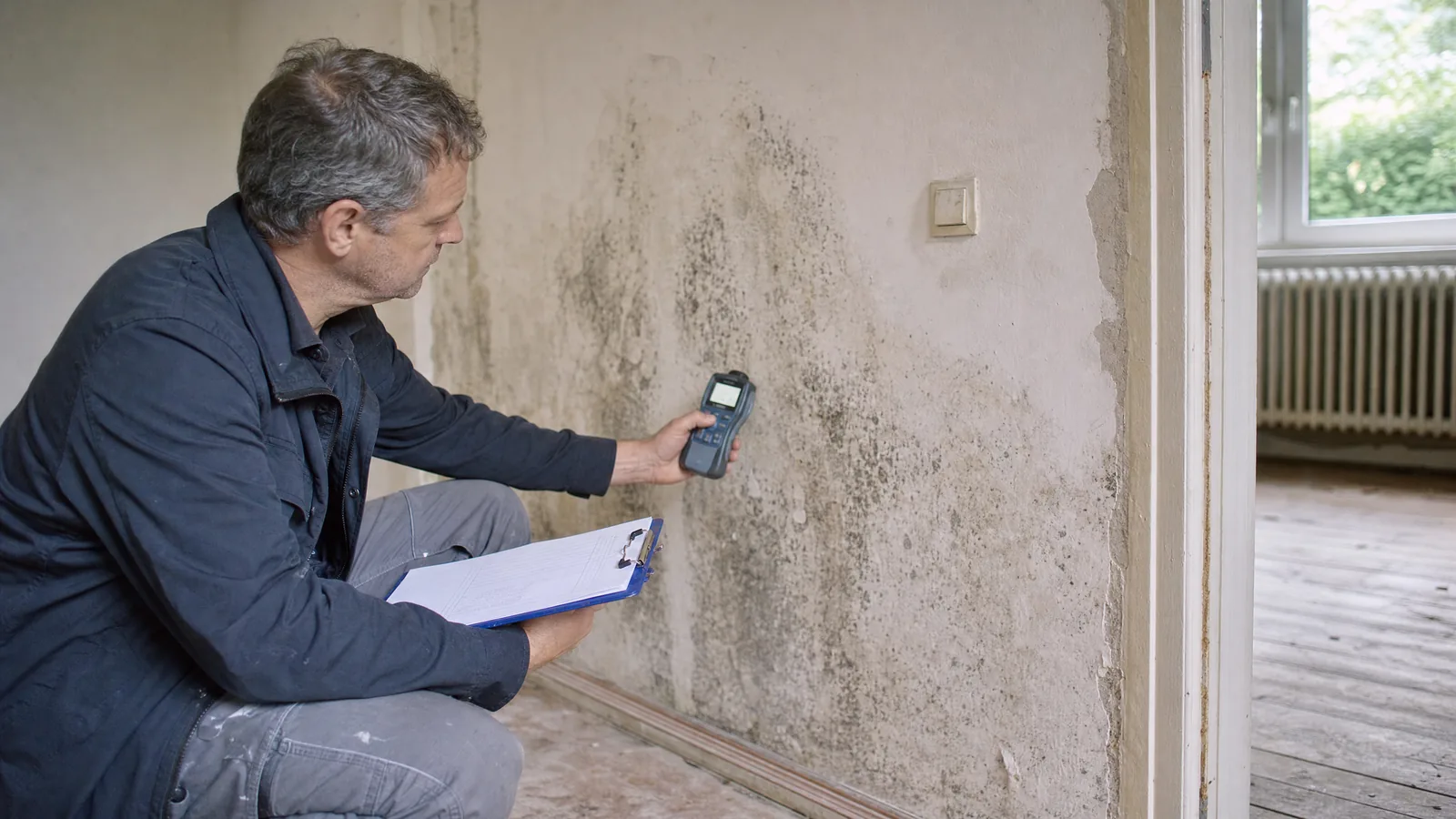 Feuchtemessung an Schimmelwand